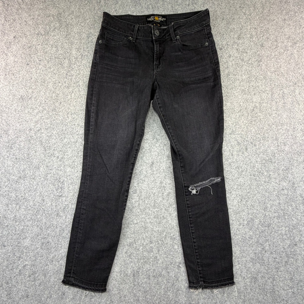 Lucky Brand Lolita Capri Jeans Womens 4/27 Black Distressed Raw Hem Mid Rise